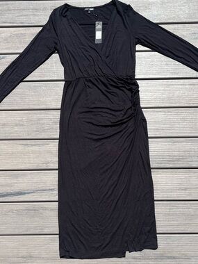 Fashion Nova; Claire Ruched; Long Sleeve; Midi Faux Wrap Dress; Side Slit; NWT